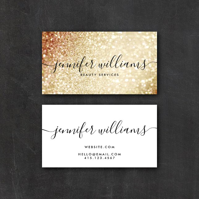 Gold Glitter Beauty Stylist Modern Calligraphy Business Card (Creator Uploaded)