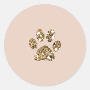 Gold Glitter Beige Blush Pet Paw Puppy Dog Party Classic Round Sticker