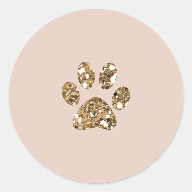 Gold Glitter Beige Blush Pet Paw Puppy Dog Party Classic Round Sticker (Front)