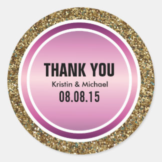 Gold Glitter & Berry Purple Thank You Label