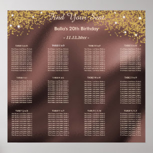 Gold Glitter Birthday Alphabetic Seating Plan Poster