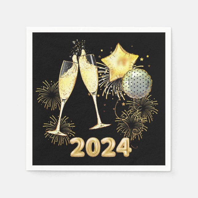 Gold Glitter Black 2024 New Year's Eve Party  Napkin (Front)