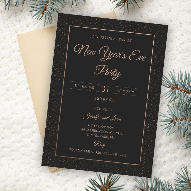 Gold Glitter Black 2025 New Year's Eve Party Invitation (Creator Uploaded)