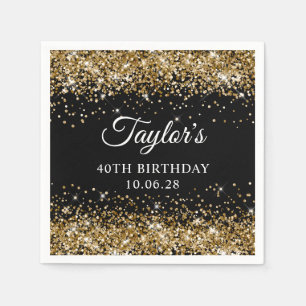Gold Glitter Black 40th Birthday Napkin