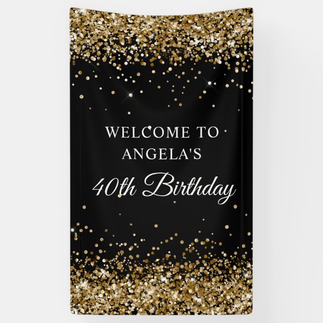 Gold Glitter Black 40th Birthday Vertical Banner (Vertical)