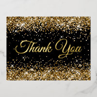 Gold Glitter Black 50th Birthday Thank You