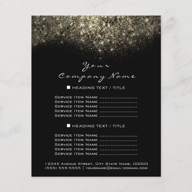 Gold Glitter  Black Abstract Confetti Prices Flyer (Front)