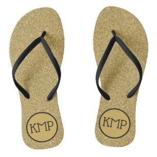 Gold Glitter Black and Gold Monogram  Jandals