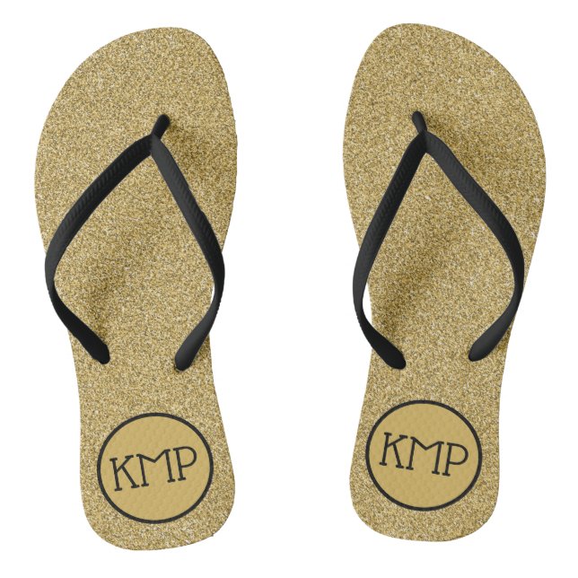 Gold Glitter Black and Gold Monogram  Jandals (Footbed)