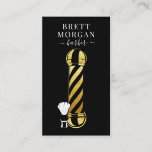 Gold Glitter Black Barber Pole Barber  Business Ca Card