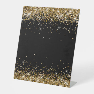 Gold Glitter Black Blank Pedestal Sign