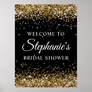Gold Glitter Black Bridal Shower Welcome Poster