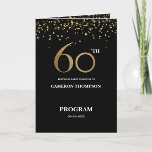 Gold Glitter Black confetti 60th birthday program Programme