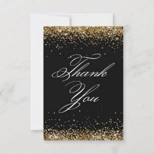 Gold Glitter Black Elegant 40th Birthday Thank You Card