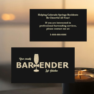 Gold Glitter & Black Event Bartender Business Card
