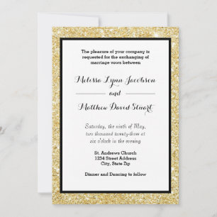 Gold Glitter & Black Frame - Wedding Invitation