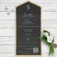 Gold Glitter & Black Glam Modern QR Code 