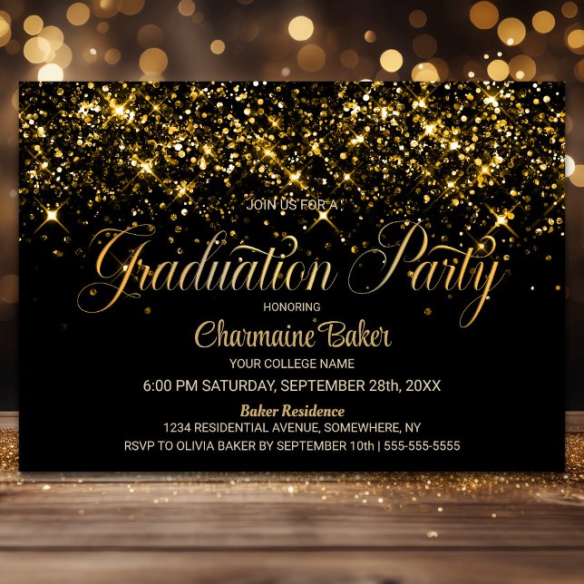Gold Glitter Black Graduation Party Invitation (Creator Uploaded)