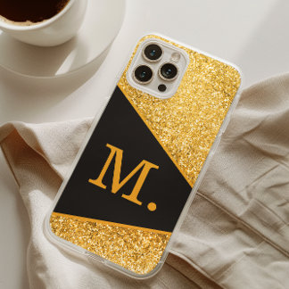 Gold Glitter Black Monogram iPhone 16 Pro Max Case