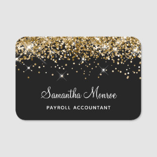 Gold Glitter Black Name Tag