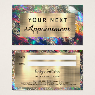 Gold glitter black opal appointment card