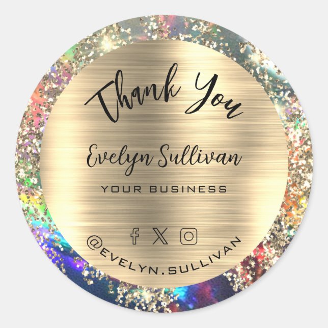 Gold Glitter Black Opal Thank You  Classic Round Sticker (Front)