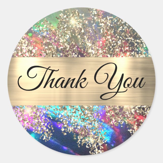 Gold glitter black opal thank you sticker (Front)