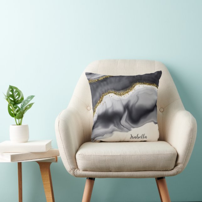 Gold Glitter Black Personalise Cushion (Chair)