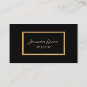 Gold Glitter Black Rectangle Business Card