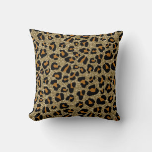 *~* Gold Glitter Black Spot Leopard Animal Pattern Cushion