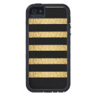 Gold Glitter Black Stripes Pattern Monogram