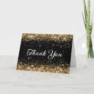 Gold Glitter Black Thank You Card