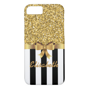 GOLD GLITTER BLACK vertical STRIPES BOW MONOGRAM Case-Mate iPhone Case
