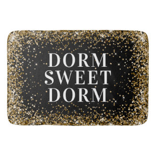Gold Glitter Black White Dorm Sweet Dorm Bath Mat