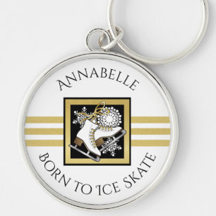 Gold Glitter Black White Ice Skating Custom Key Ring