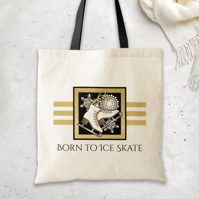 Gold Glitter Black White Ice Skating Tote Bag (Creator Uploaded)