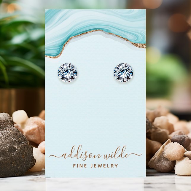 Gold Glitter Blue Marble Agate Jewellery Display Business Card (Creator Uploaded)
