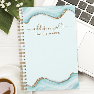 Gold Glitter Blue Marble Agate Personalised  Planner