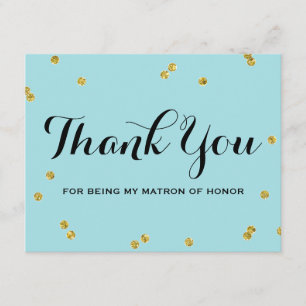 Gold Glitter Blue Matron Honour Thank You Cards