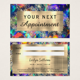 Gold glitter blue opal appointment card
