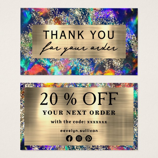 Gold glitter blue opal discount card (Front & Back)