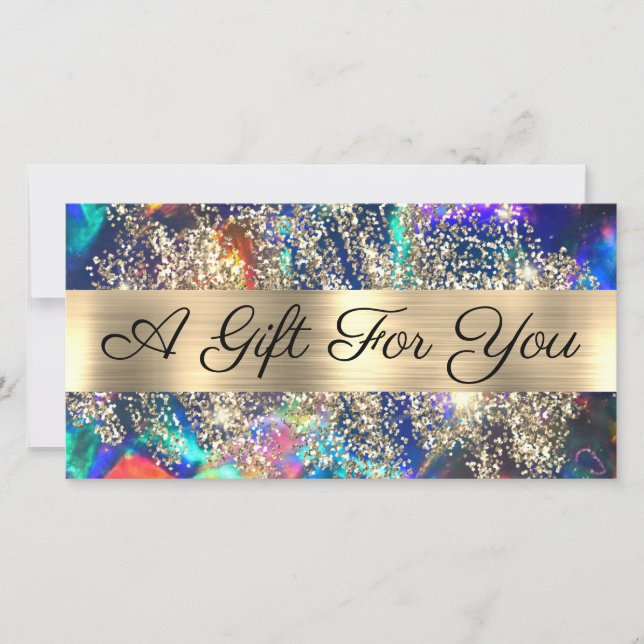 Gold glitter blue opal gift certificate (Front)