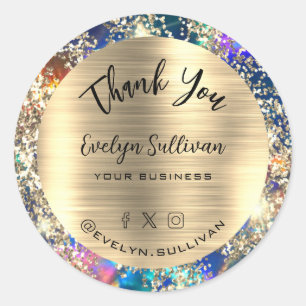 Gold Glitter Blue Opal Thank You  Classic Round Sticker