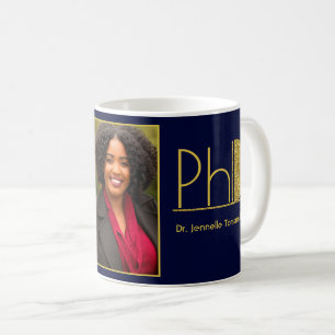 Gold Glitter Blue Photo PhD Graduation Coffee Mug