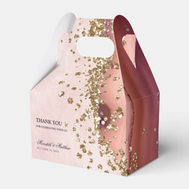 Gold Glitter Blush Agate Wedding Favour Box (Front Side)