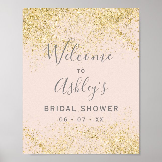 Gold glitter blush pink bridal shower welcome poster (Front)