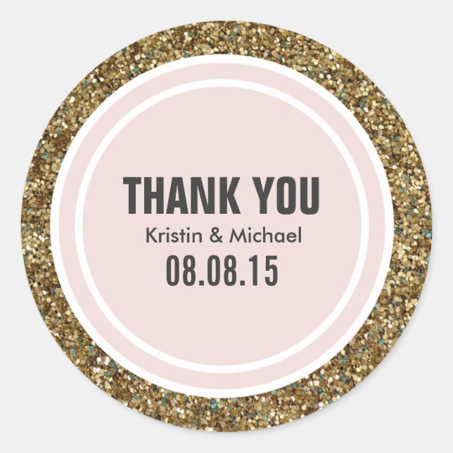 Gold Glitter & Blush Pink Custom Thank You Label (Front)