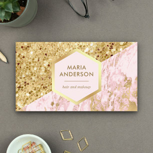 Gold Glitter Blush Pink Marble Makeup Artist Business Card