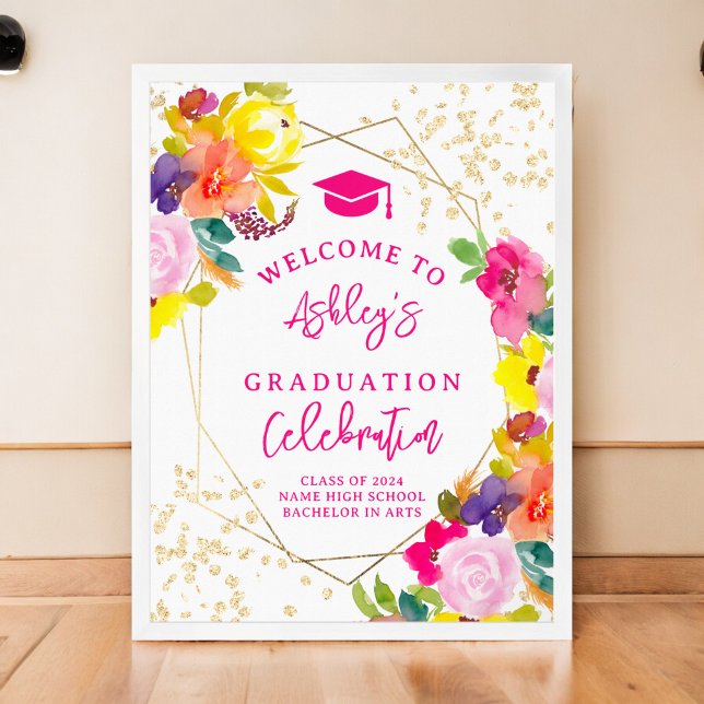 Gold glitter boho bold floral graduation welcome poster (Gold glitter boho bold floral graduation welcome poster)