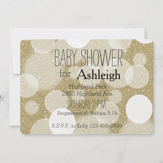 Gold Glitter Bokeh baby shower Invitation (Front)